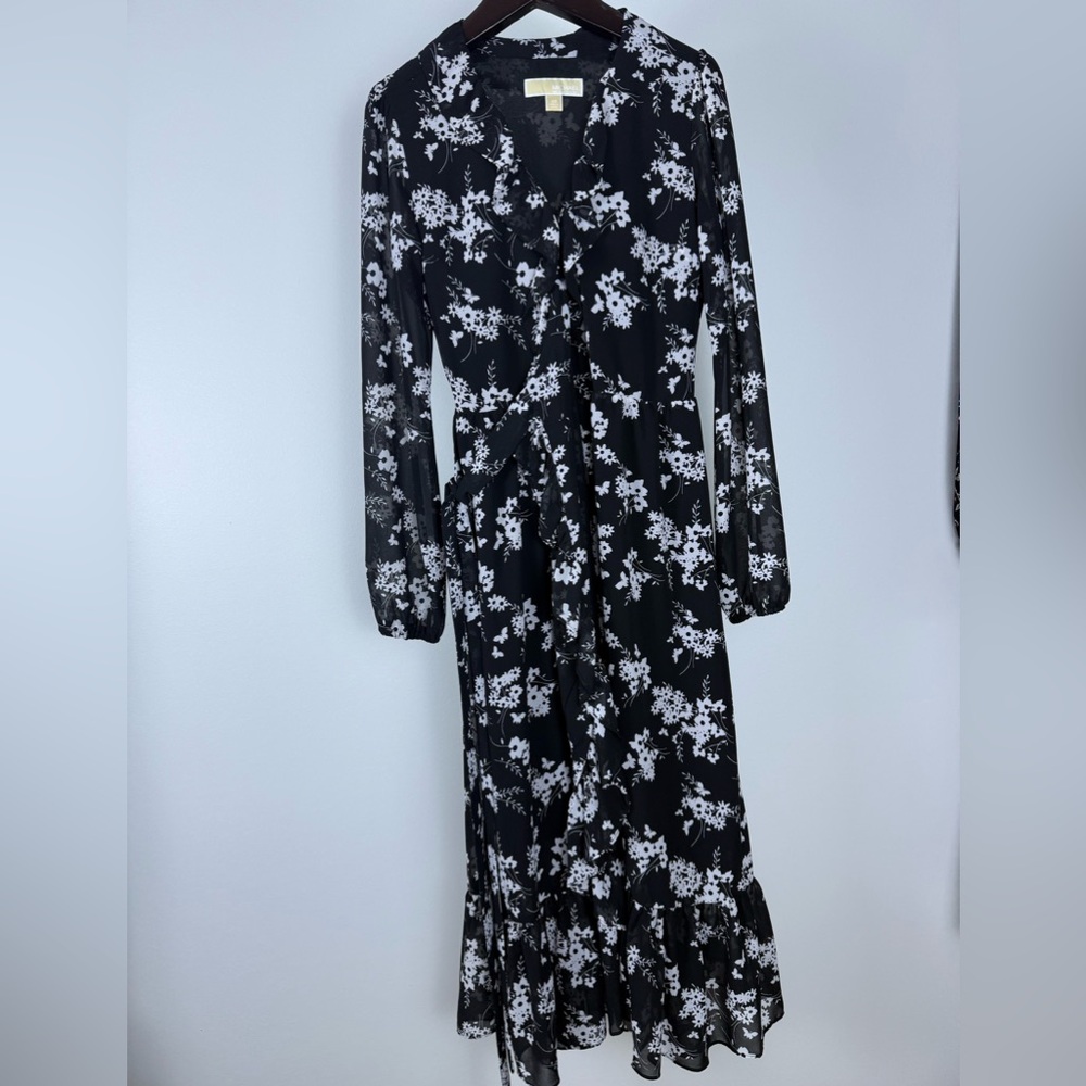Michaels Black & White Floral Maxi Wrap Dress